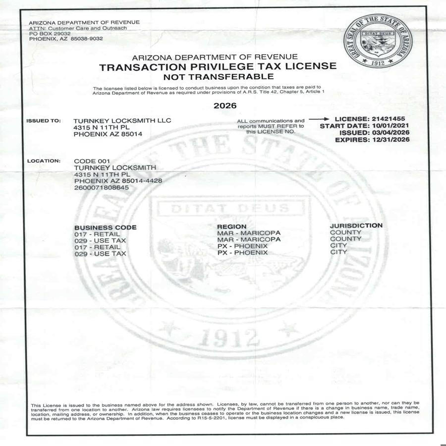 Arizona TPT license - 21421455