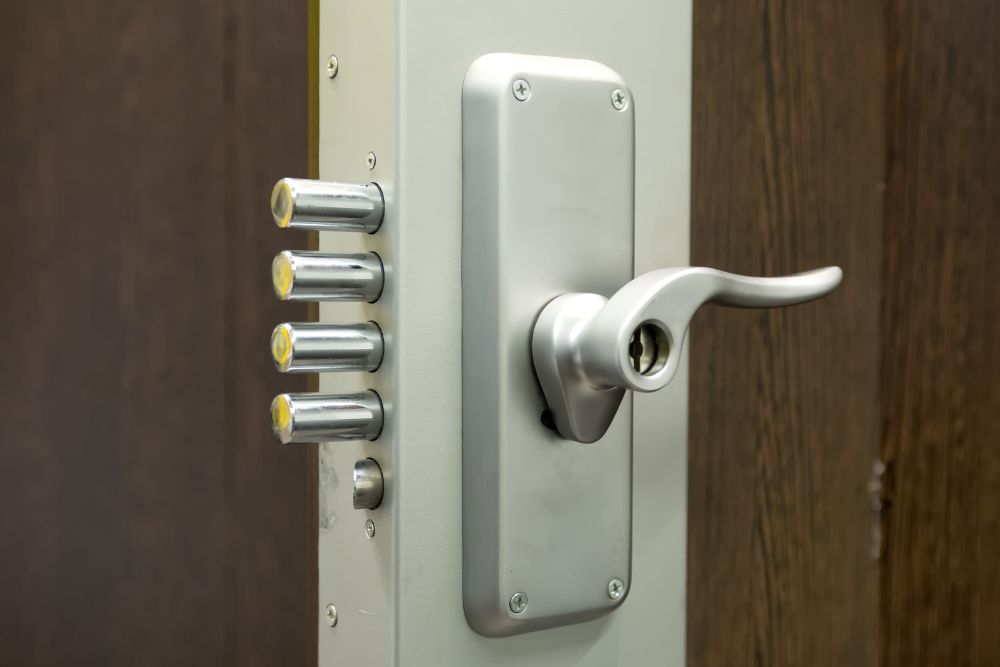 High-security door lock with multiple bolts and a lever handle. Turn Key Locksmith, Phoenix AZ